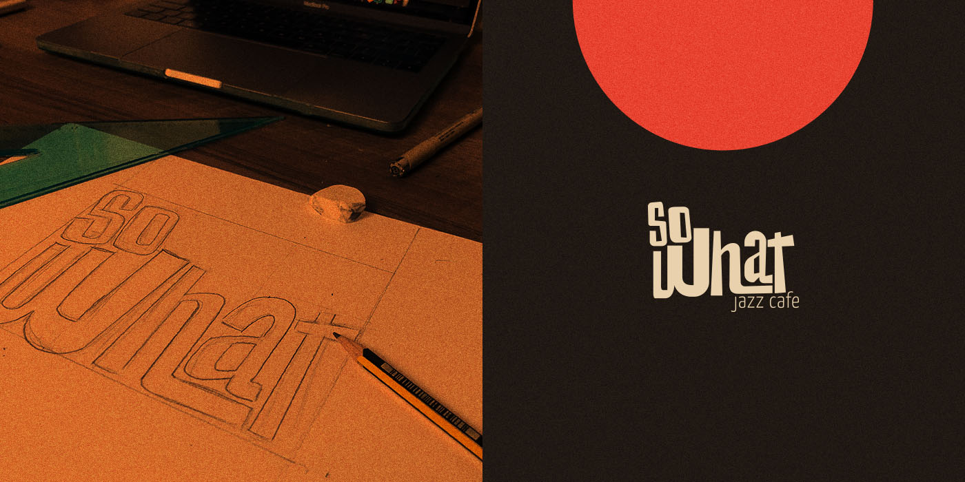 The wordmark, from pencil sketch to the final lockup